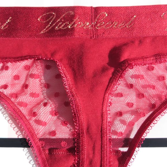 Victoria's Secret Panties Stretch Cotton Logo Thong Medium NEW Red NWT Lace - Picture 8 of 8